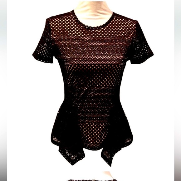 BCBG Maxazria Vicktoria Peplum Lace Blouse
Black Tan medium - Picture 2 of 16